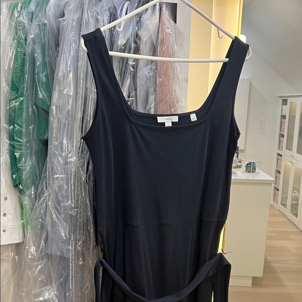 Women’s Vince black sleeveless belted midi dress